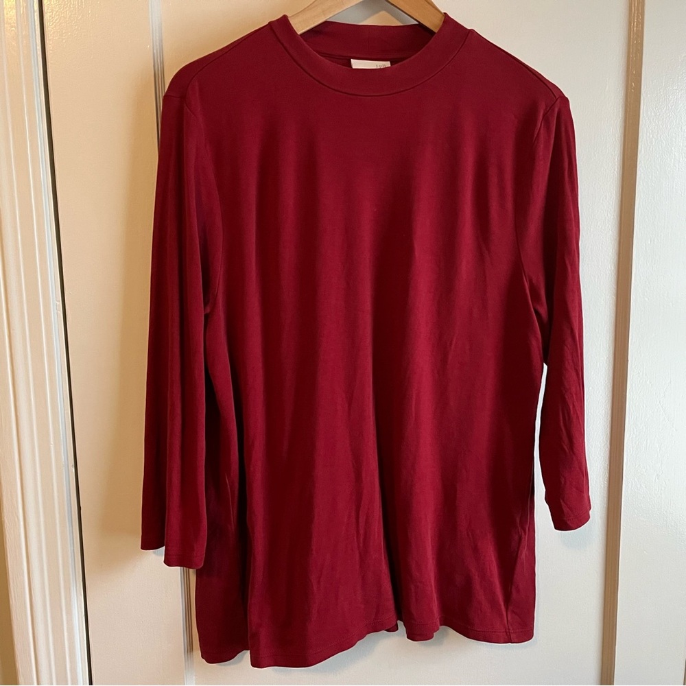 J. Jill Brick Red Mock Neck Cotton Top with 3/4 Sleeves, Size L